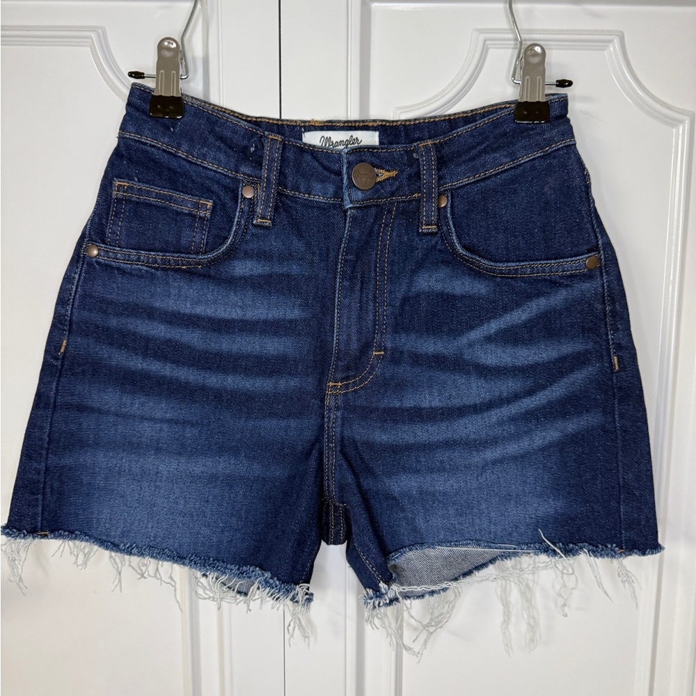 Wrangler Deep Blue Frayed Hem Denim Shorts